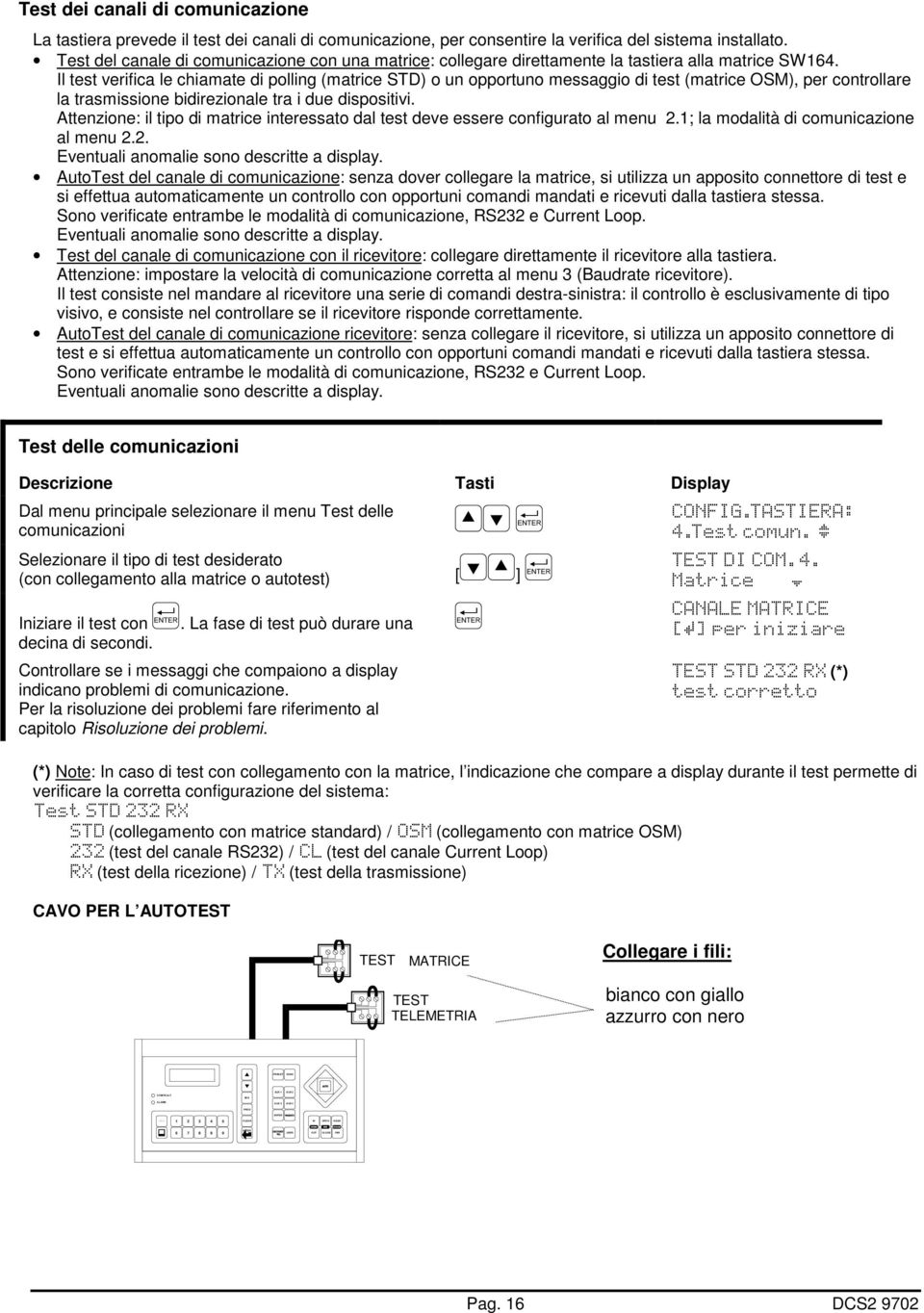 Il test verifica le chiamate di polling (matrice STD) o un opportuno messaggio di test (matrice OSM), per controllare la trasmissione bidirezionale tra i due dispositivi.