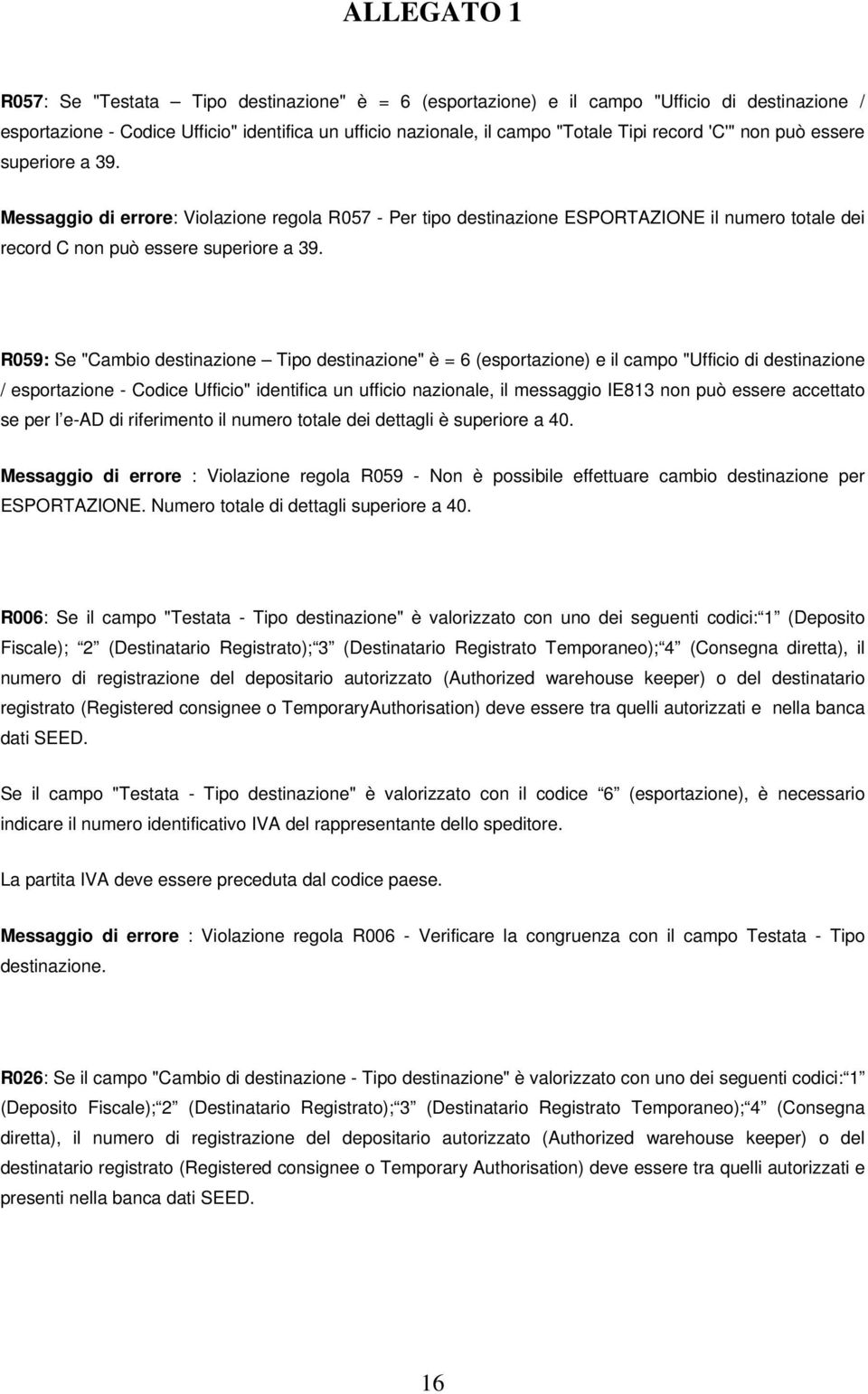 R059: Se "Cambio destinazione Tipo destinazione" è = 6 (esportazione) e il campo "Ufficio di destinazione / esportazione - Codice Ufficio" identifica un ufficio nazionale, il messaggio IE813 non può