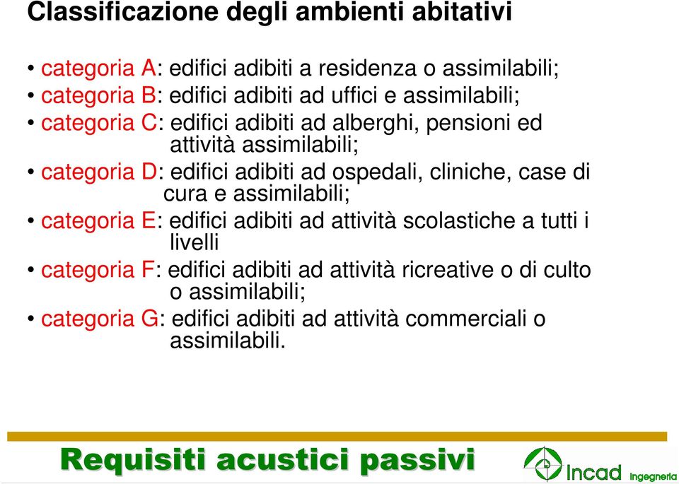 cliniche, case di cura e assimilabili; categoria E: edifici adibiti ad attività scolastiche a tutti i livelli categoria F: edifici adibiti