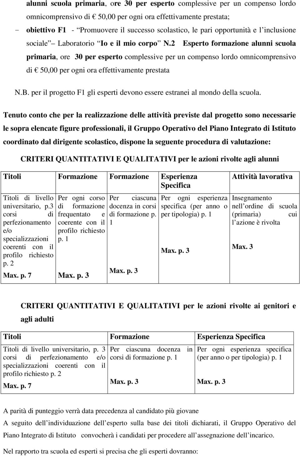 per il progetto F1 gli esperti devono essere estranei al mondo della scuola.