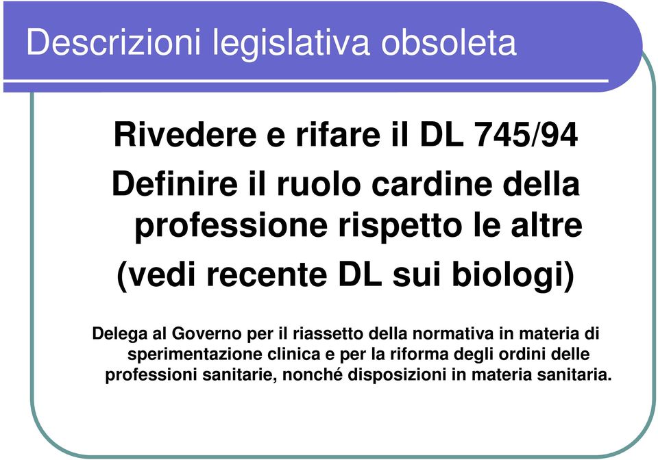 Governo per il riassetto della normativa in materia di sperimentazione clinica e per