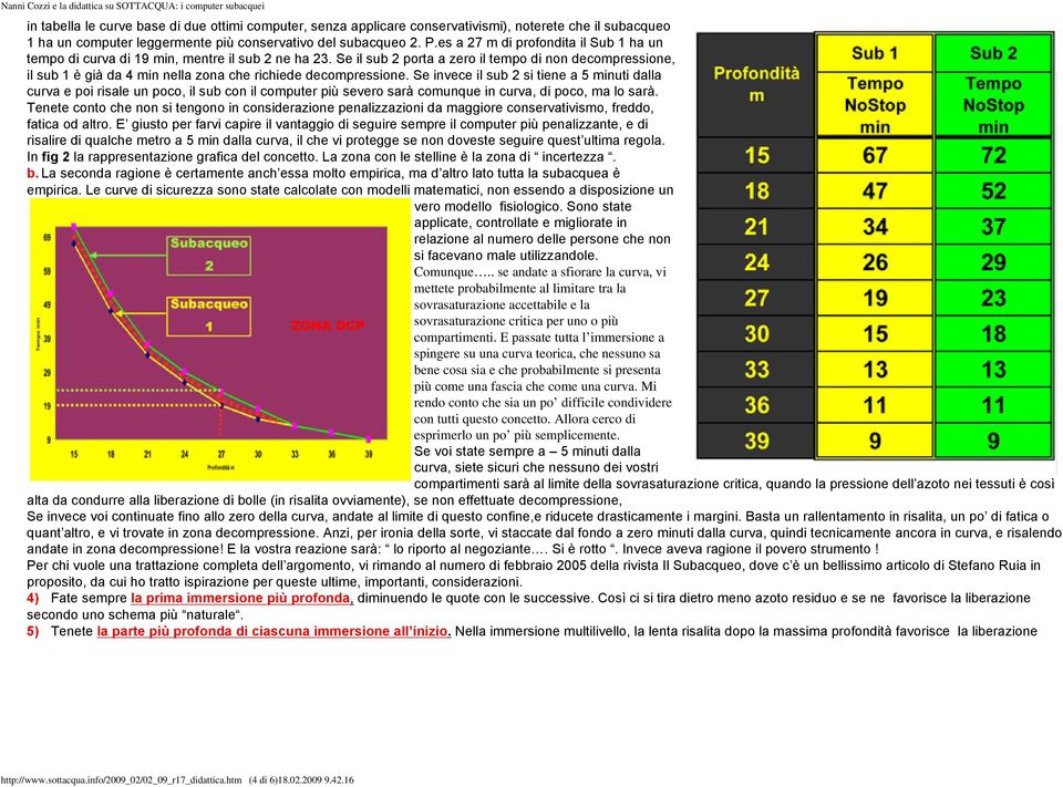 Se il sub 2 porta a zero il tempo di non decompressione, il sub 1 è già da 4 min nella zona che richiede decompressione.