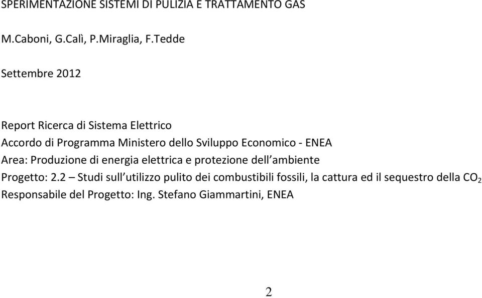 Economico ENEA Area: Produzione di energia elettrica e protezione dell ambiente Progetto: 2.
