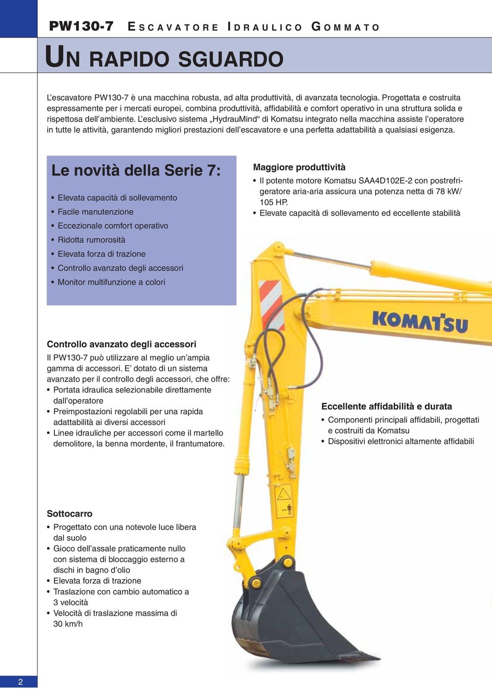 L esclusivo sistema HydrauMind di Komatsu integrato nella macchina assiste l operatore in tutte le attività, garantendo migliori prestazioni dell escavatore e una perfetta adattabilità a qualsiasi