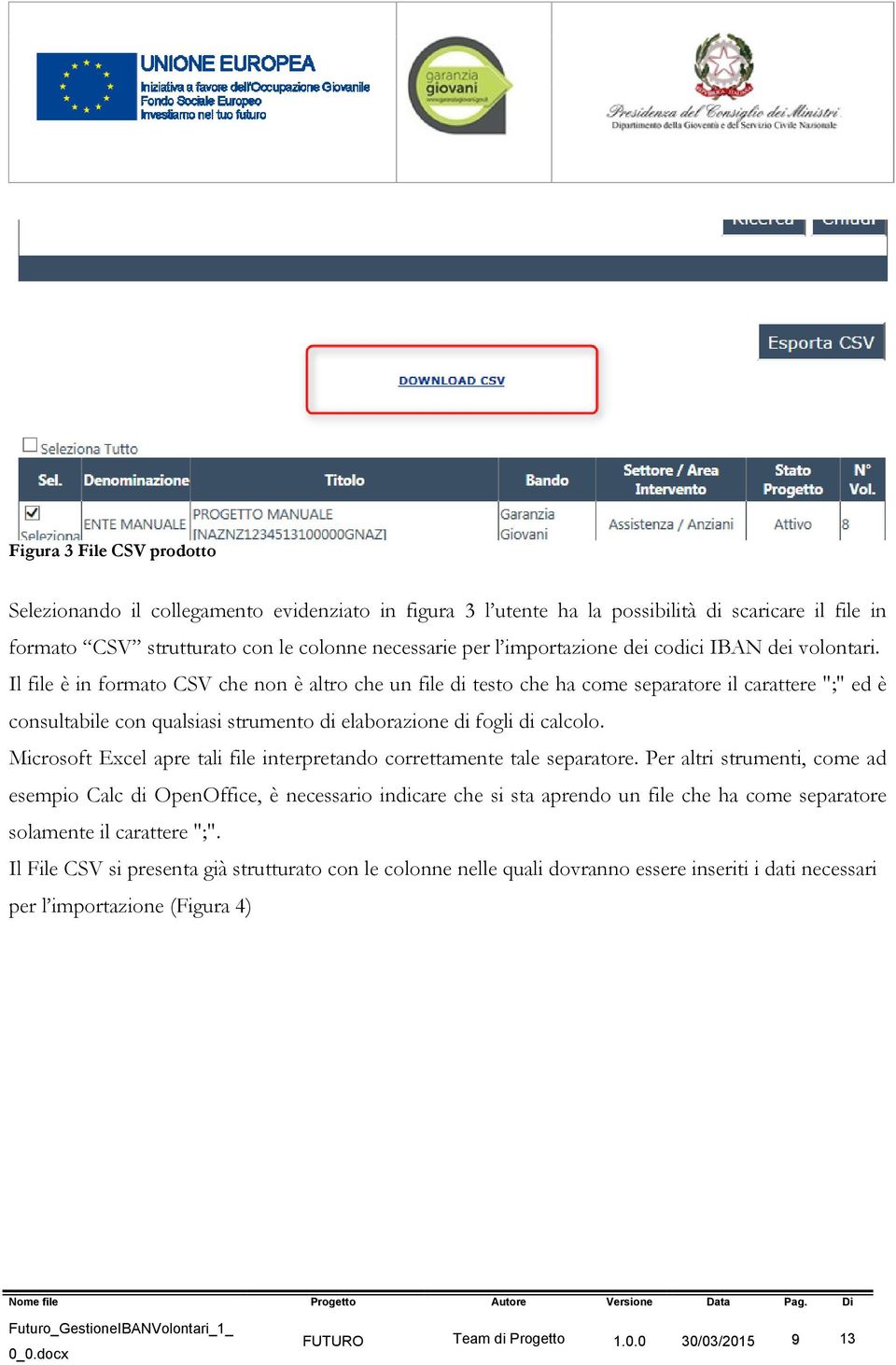 Il file è in formato CSV che non è altro che un file di testo che ha come separatore il carattere ";" ed è consultabile con qualsiasi strumento di elaborazione di fogli di calcolo.