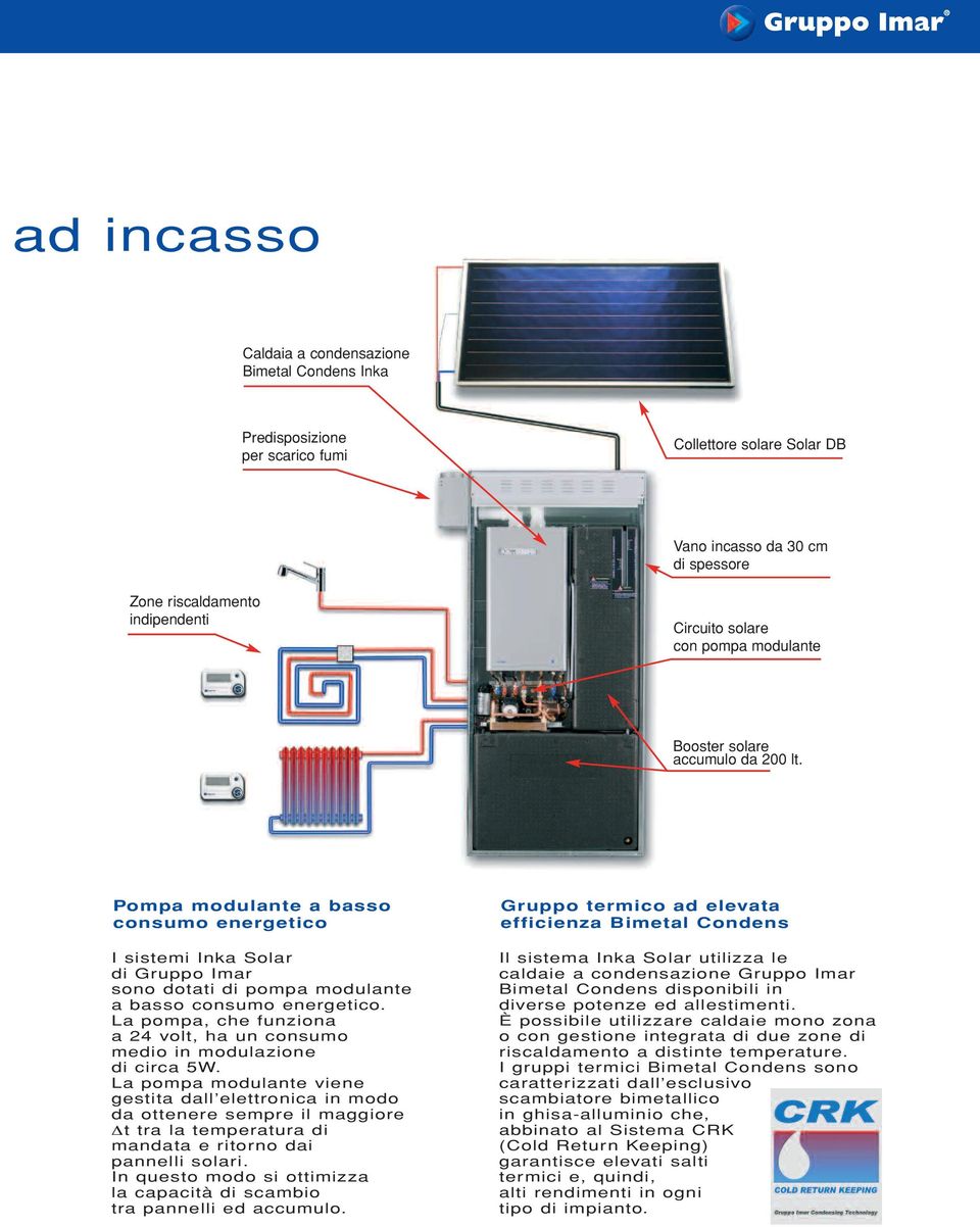 La pompa, che funziona a 24 volt, ha un consumo medio in modulazione di circa 5W.