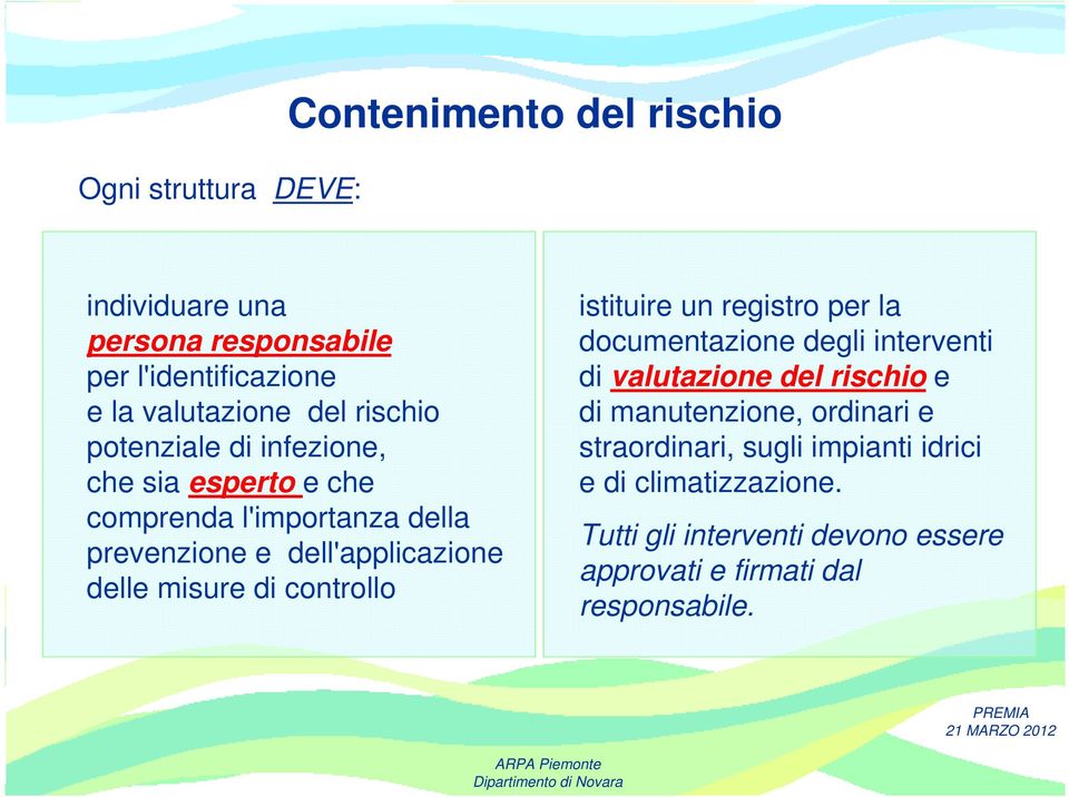 di controllo istituire un registro per la documentazione degli interventi di valutazione del rischio e di manutenzione, ordinari