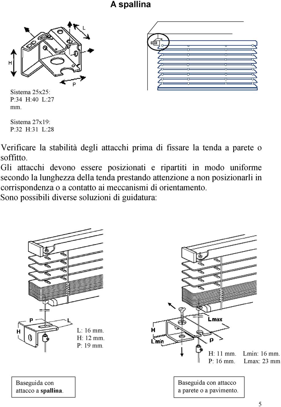 Gli attacchi devono essere posizionati e ripartiti in modo uniforme secondo la lunghezza della tenda prestando attenzione a non posizionarli in