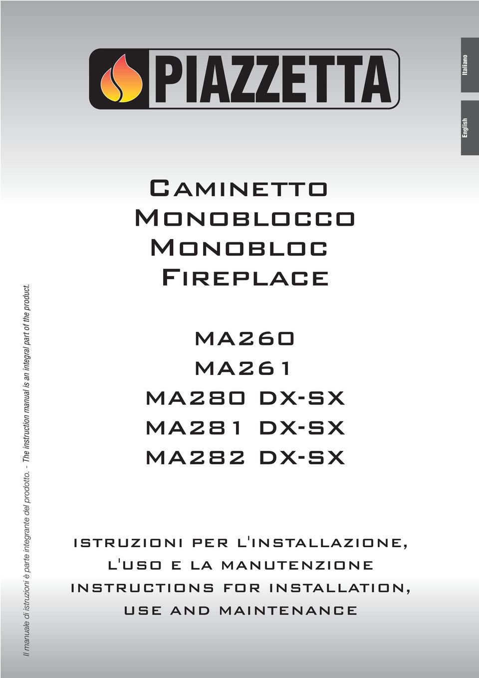 English Italiano Caminetto Monoblocco Monobloc Fireplace MA260 MA261 MA280 DX-SX