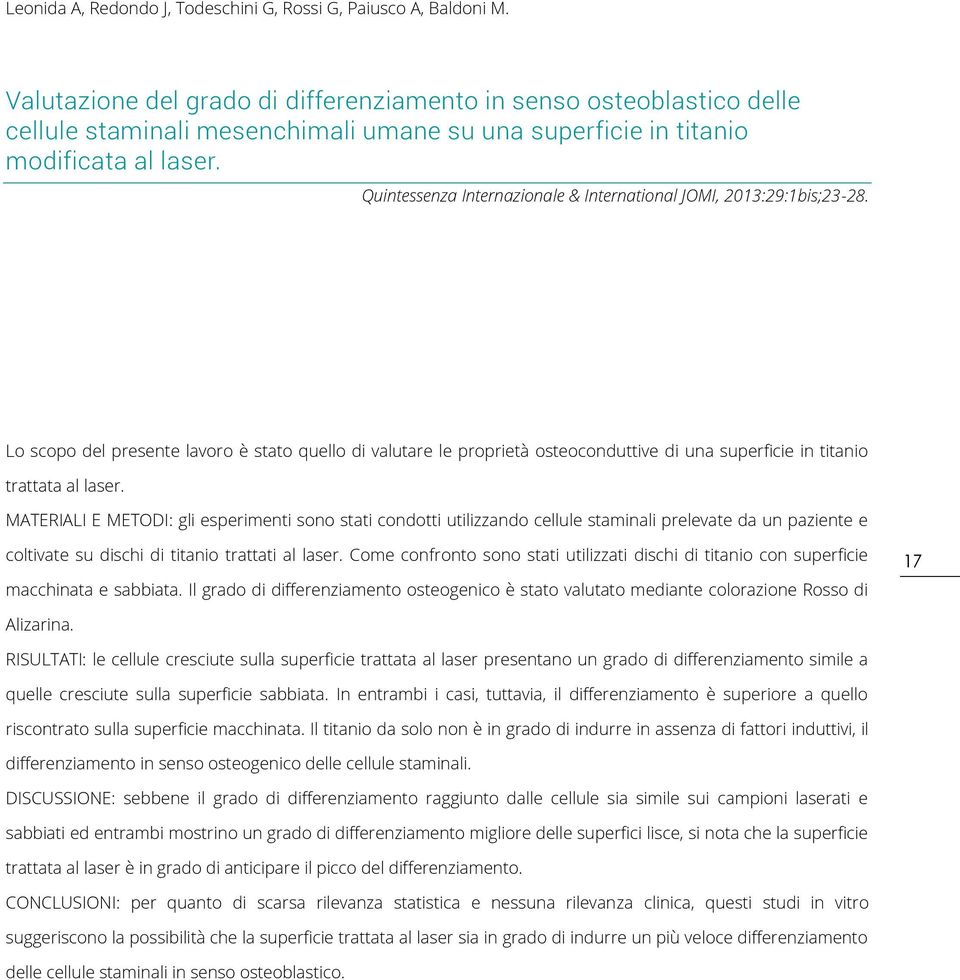 Quintessenza Internazionale & International JOMI, 2013:29:1bis;23-28.