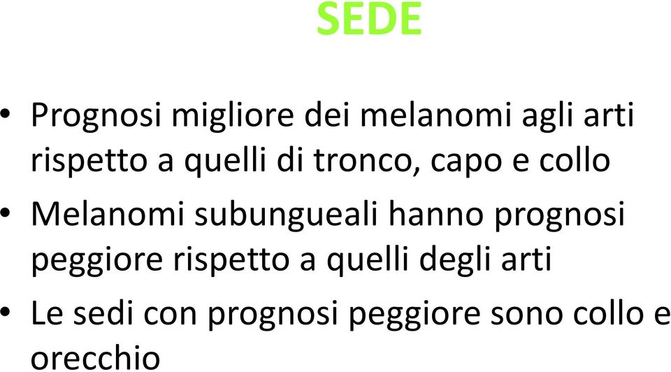 subungueali hanno prognosi peggiore rispetto a quelli