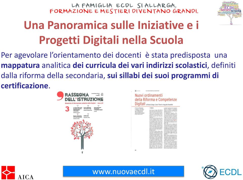 analitica dei curricula dei vari indirizzi scolastici, definiti dalla