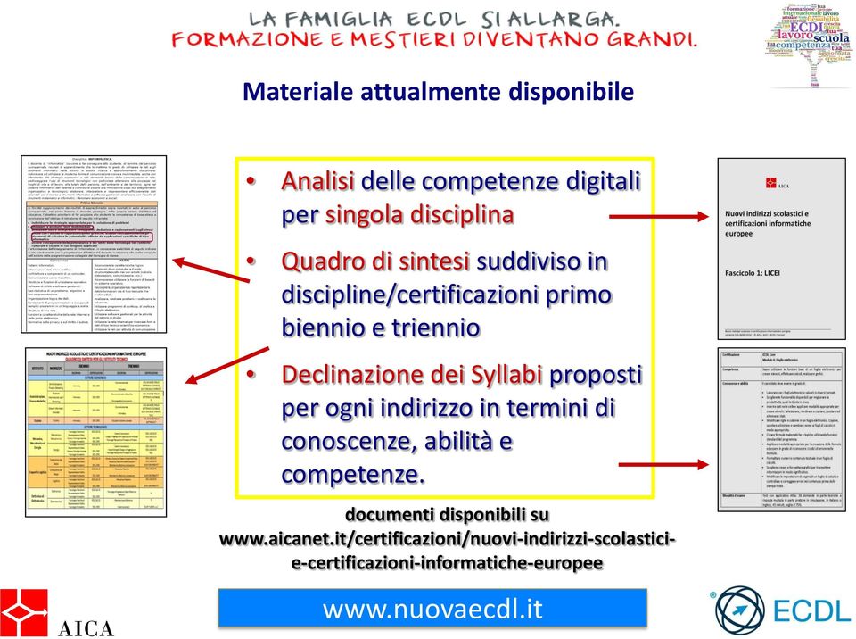 Syllabi proposti per ogni indirizzo in termini di conoscenze, abilità e competenze.