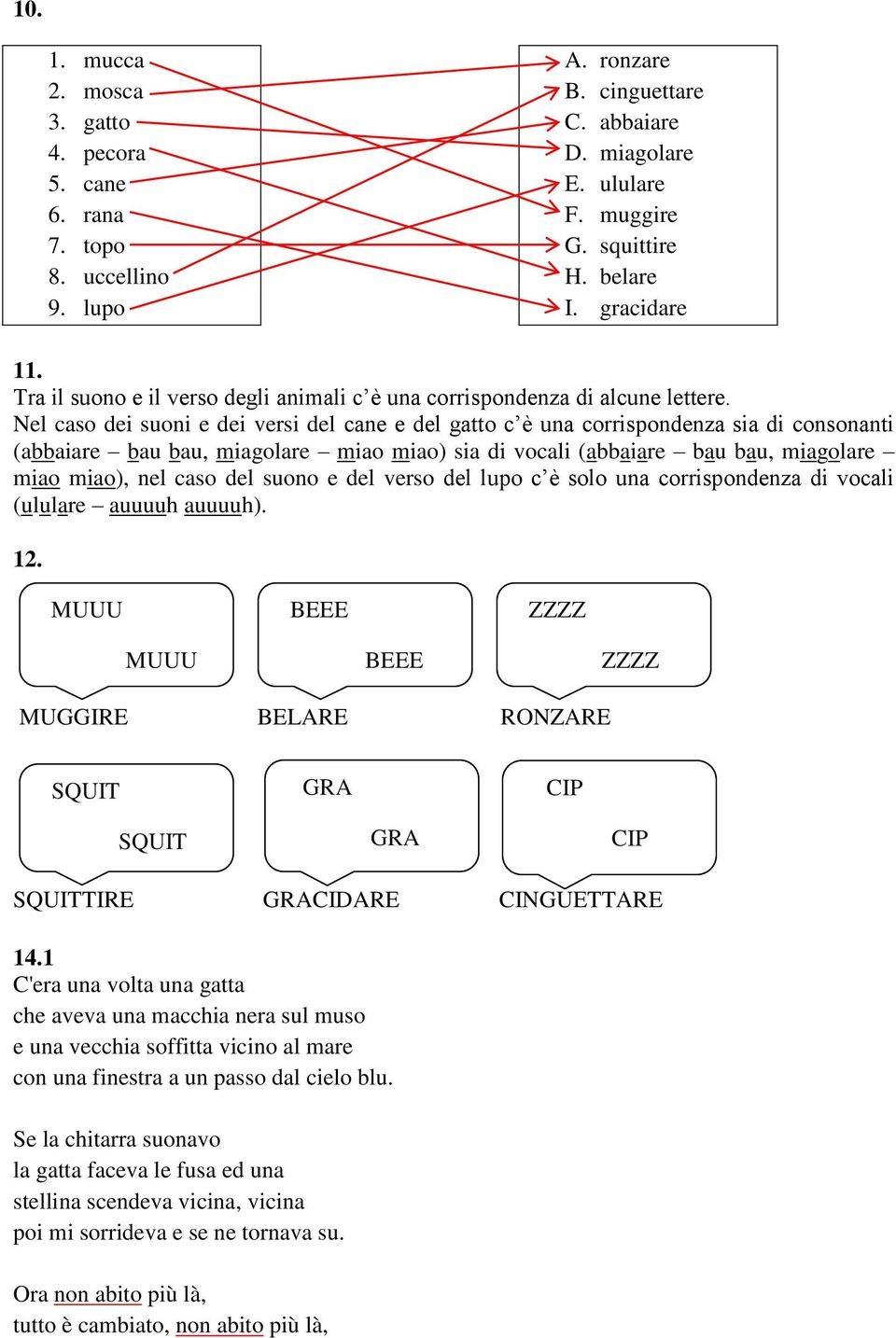 Nel caso dei suoni e dei versi del cane e del gatto c è una corrispondenza sia di consonanti (abbaiare bau bau, miagolare miao miao) sia di vocali (abbaiare bau bau, miagolare miao miao), nel caso