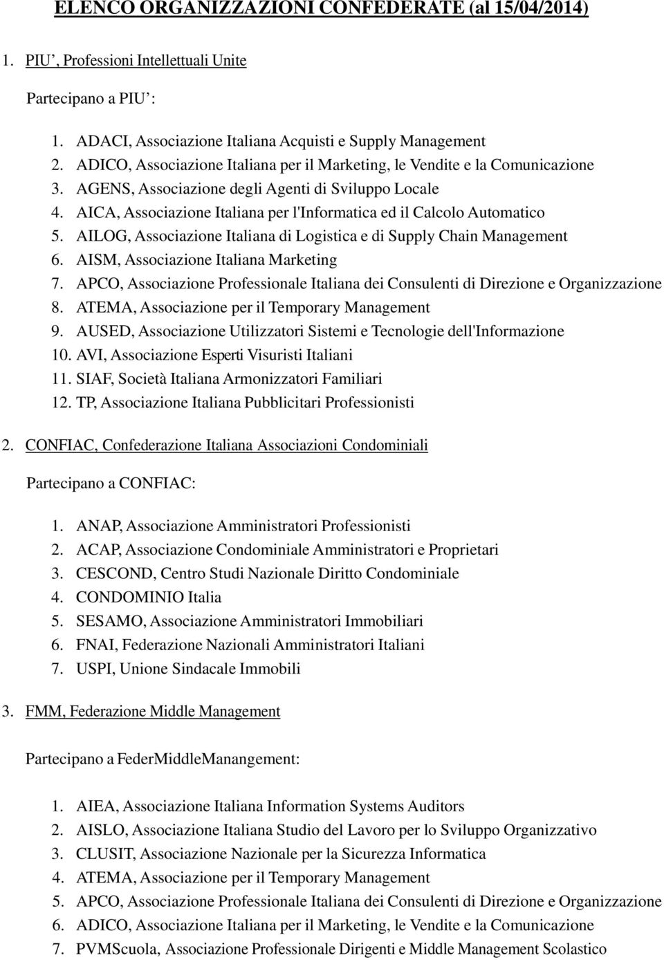 AICA, Associazione Italiana per l'informatica ed il Calcolo Automatico 5. AILOG, Associazione Italiana di Logistica e di Supply Chain Management 6. AISM, Associazione Italiana Marketing 7.