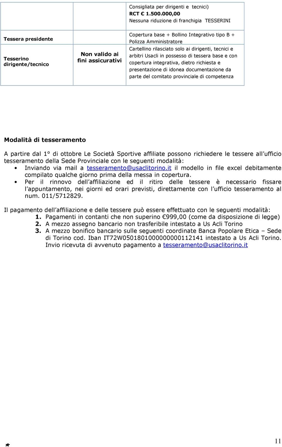 Cartellino rilasciato solo ai dirigenti, tecnici e arbitri Usacli in possesso di tessera base e con copertura integrativa, dietro richiesta e presentazione di idonea documentazione da parte del