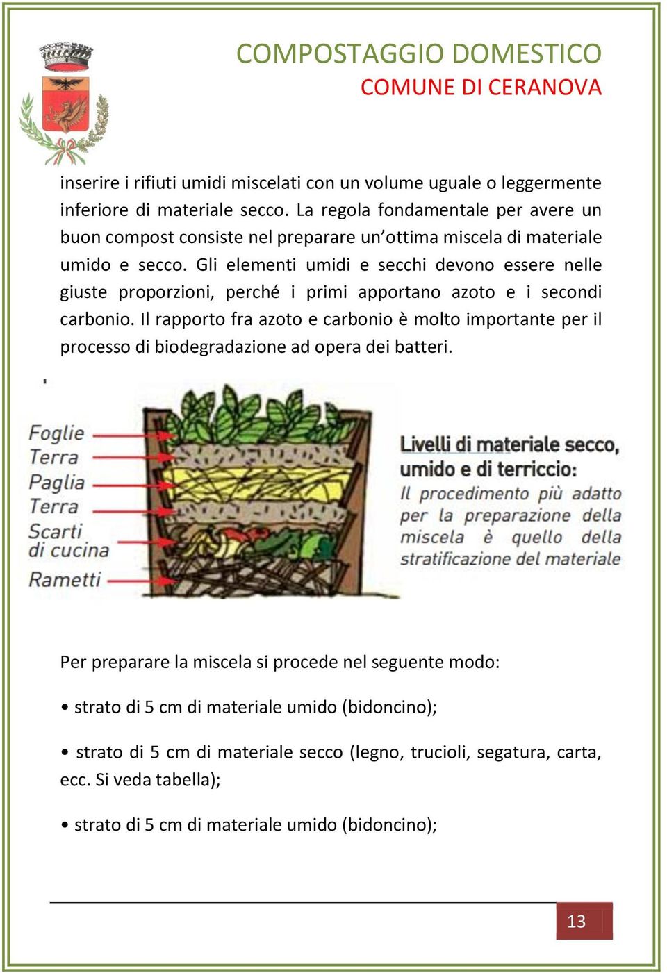 Gli elementi umidi e secchi devono essere nelle giuste proporzioni, perché i primi apportano azoto e i secondi carbonio.