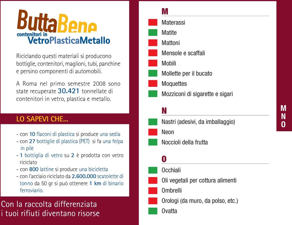 .. - con 10 flaconi di plastica si produce una sedia - con 27 bottiglie di plastica (PET) si fa una felpa in pile - 1 bottiglia di vetro su 2 è prodotta con vetro riciclato - con 800 lattine si