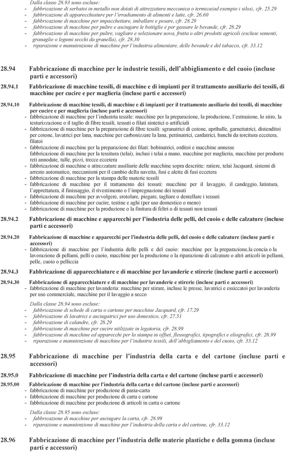 29 - fabbricazione di macchine per pulire e asciugare le bottiglie e per gassare le bevande, cfr. 28.