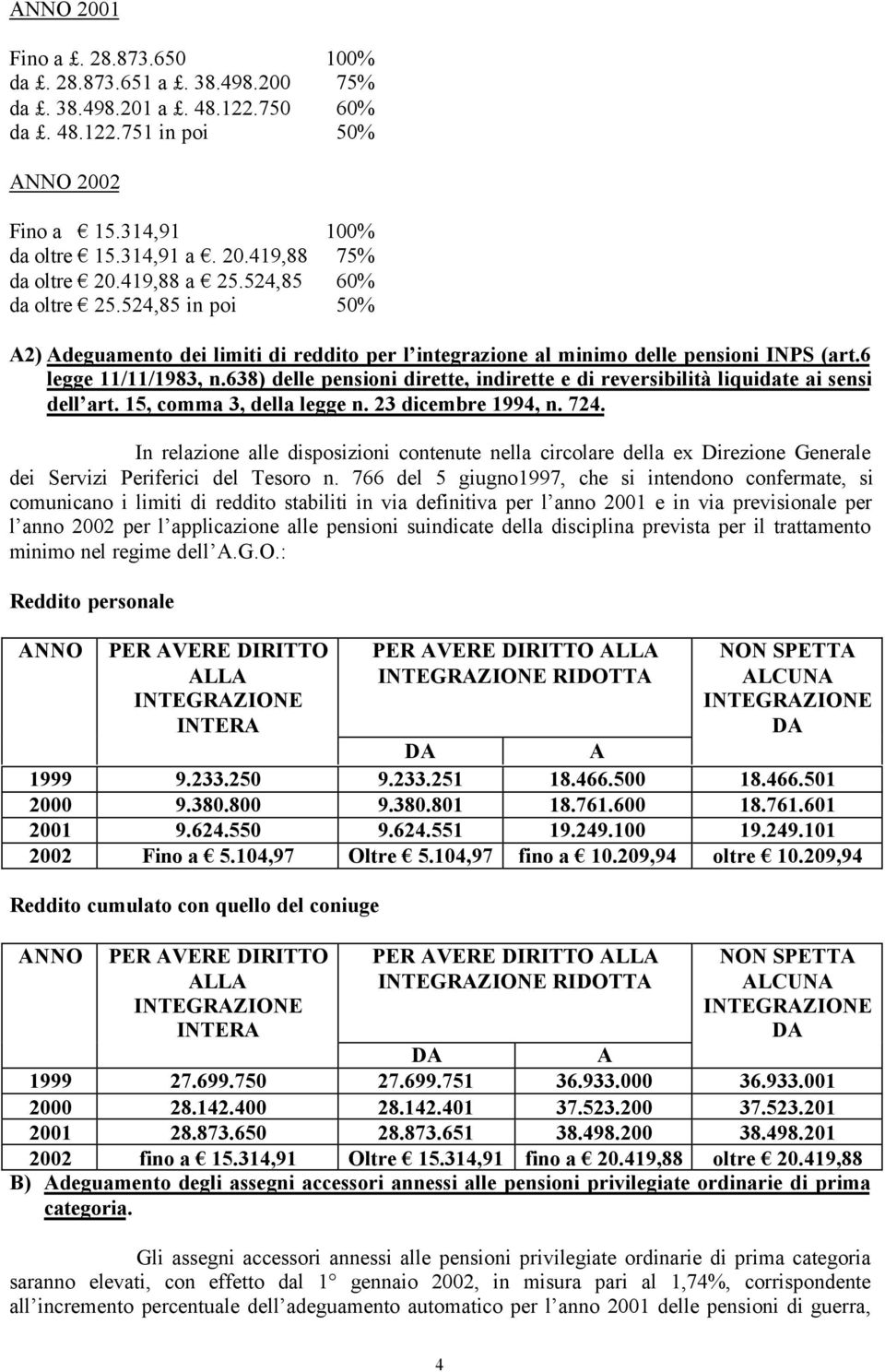 638) delle pensioni dirette, indirette e di reversibilità liquidate ai sensi dell art. 15, comma 3, della legge n. 23 dicembre 1994, n. 724.