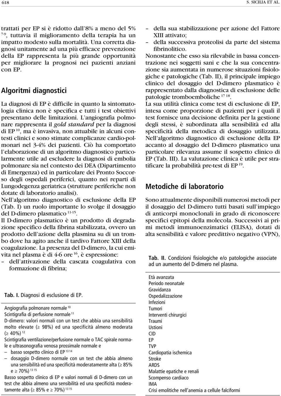 Algoritmi diagnostici La diagnosi di EP è difficile in quanto la sintomatologia clinica non è specifica e tutti i test obiettivi presentano delle limitazioni.