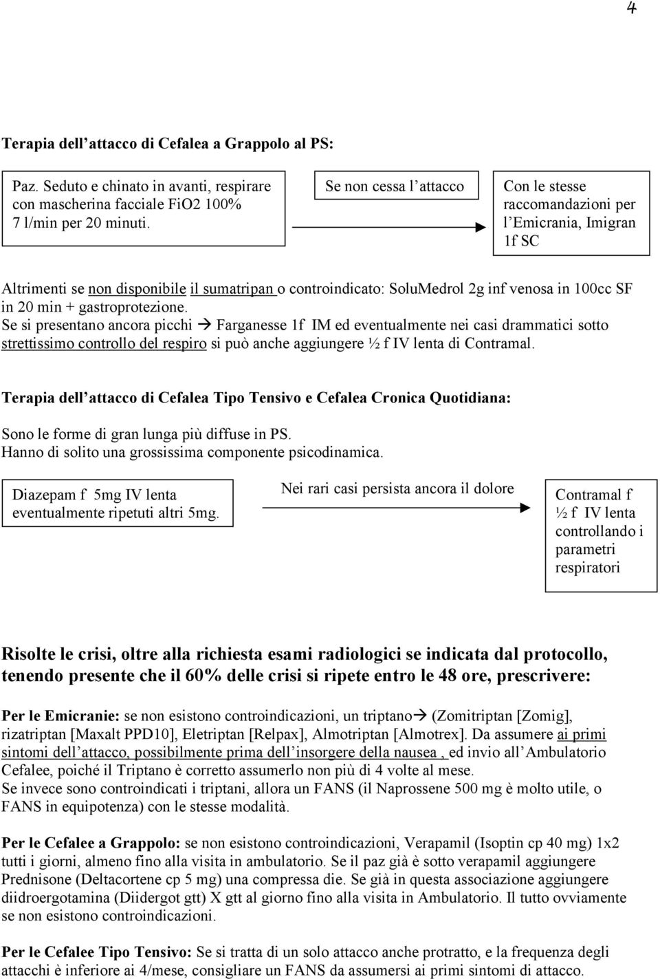 gastroprotezione. Se si presentano ancora picchi Farganesse 1f IM ed eventualmente nei casi drammatici sotto strettissimo controllo del respiro si può anche aggiungere ½ f IV lenta di Contramal.