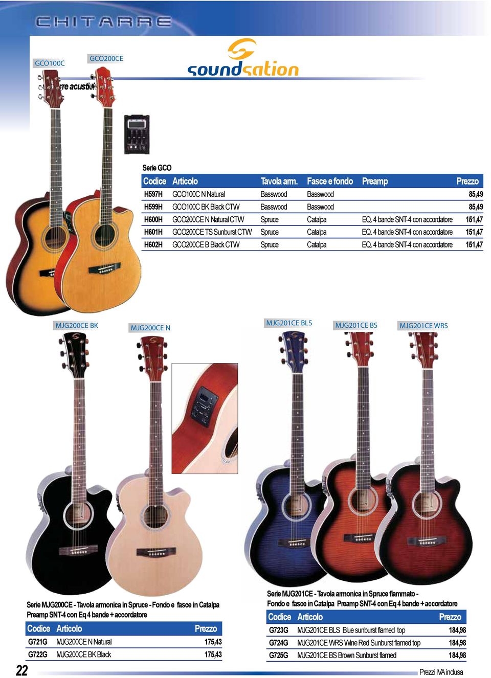 4 bande SNT-4 con accordatore 151,47 H601H GCO200CE TS Sunburst CTW Spruce Catalpa EQ. 4 bande SNT-4 con accordatore 151,47 H602H GCO200CE B Black CTW Spruce Catalpa EQ.