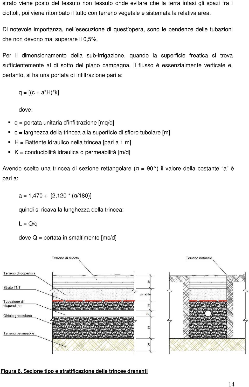 Per il dimensionamento della sub-irrigazione, quando la superficie freatica si trova sufficientemente al di sotto del piano campagna, il flusso è essenzialmente verticale e, pertanto, si ha una