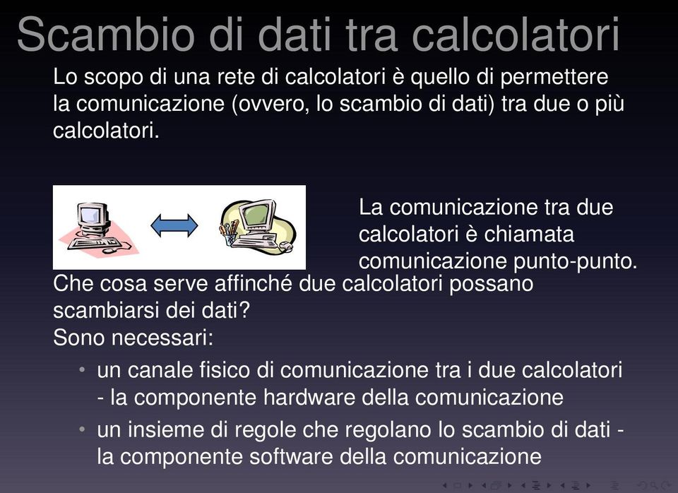 ")*$; calcolatori è chiamata &4*(2(.($&"2-#*&(6*"#%$3-#."13-#."B comunicazione punto-punto. Che cosa serve affinché due &4%$&"'($'%)>%$(99*#&4C calcolatori possano /-%$&(0&"0(.")* scambiarsi dei dati?