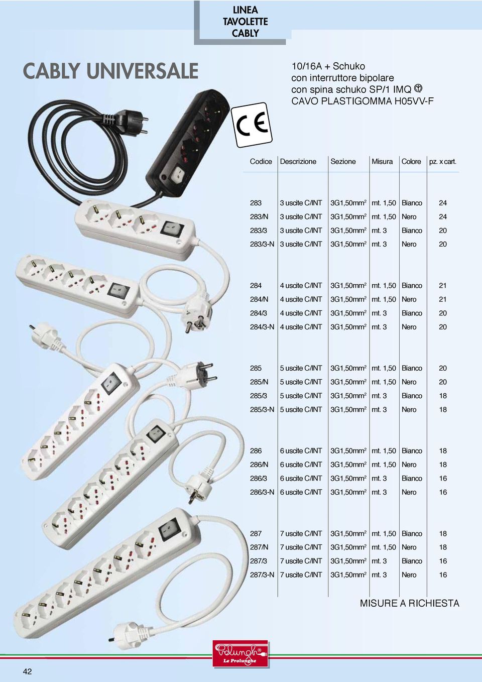 3 Nero 20 284 4 uscite C/INT 3G1,50mm 2 mt. 1,50 Bianco 21 284/N 4 uscite C/INT 3G1,50mm 2 mt. 1,50 Nero 21 284/3 4 uscite C/INT 3G1,50mm 2 mt. 3 Bianco 20 284/3-N 4 uscite C/INT 3G1,50mm 2 mt.