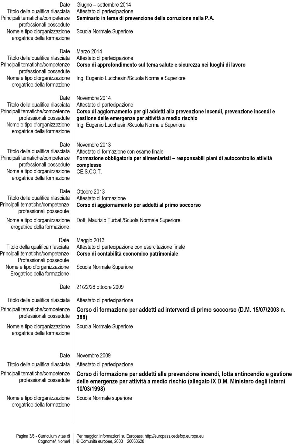 Eugenio Lucchesini/ Novembre 2014 Corso di aggiornamento per gli addetti alla prevenzione incendi, prevenzione incendi e gestione delle emergenze per attività a medio rischio Ing.