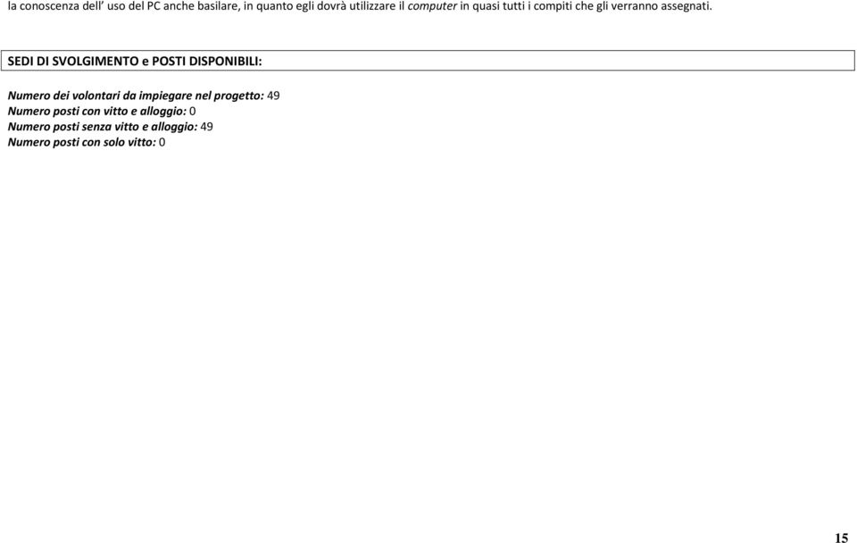 SEDI DI SVOLGIMENTO e POSTI DISPONIBILI: Numero dei volontari da impiegare nel