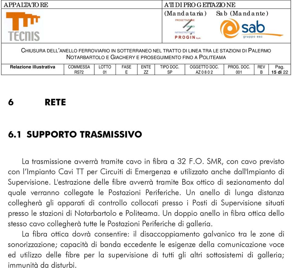 Un anello di lunga distanza collegherà gli apparati di controllo collocati presso i Posti di Supervisione situati presso le stazioni di Notarbartolo e Politeama.