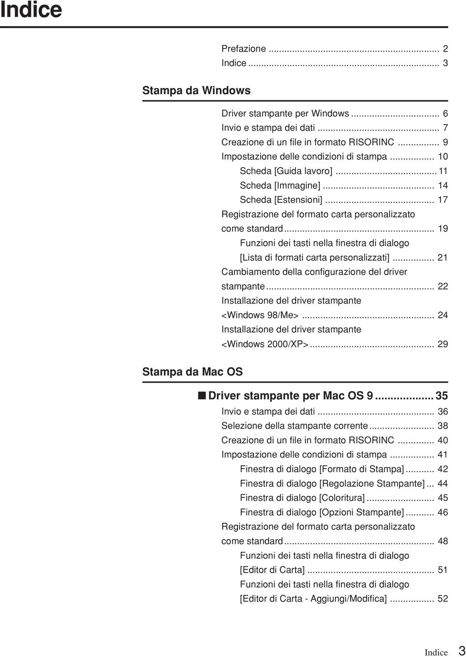 .. 19 Funzioni dei tasti nella finestra di dialogo [Lista di formati carta personalizzati]... 21 Cambiamento della configurazione del driver stampante.