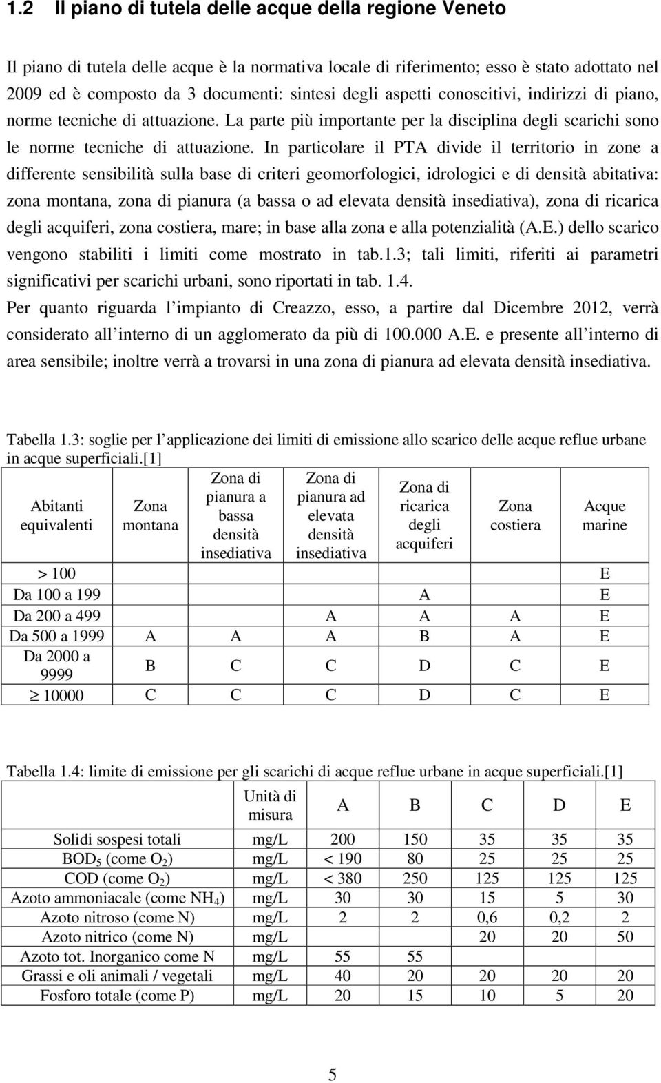 In particolare il PTA divide il territorio in zone a differente sensibilità sulla base di criteri geomorfologici, idrologici e di densità abitativa: zona montana, zona di pianura (a bassa o ad