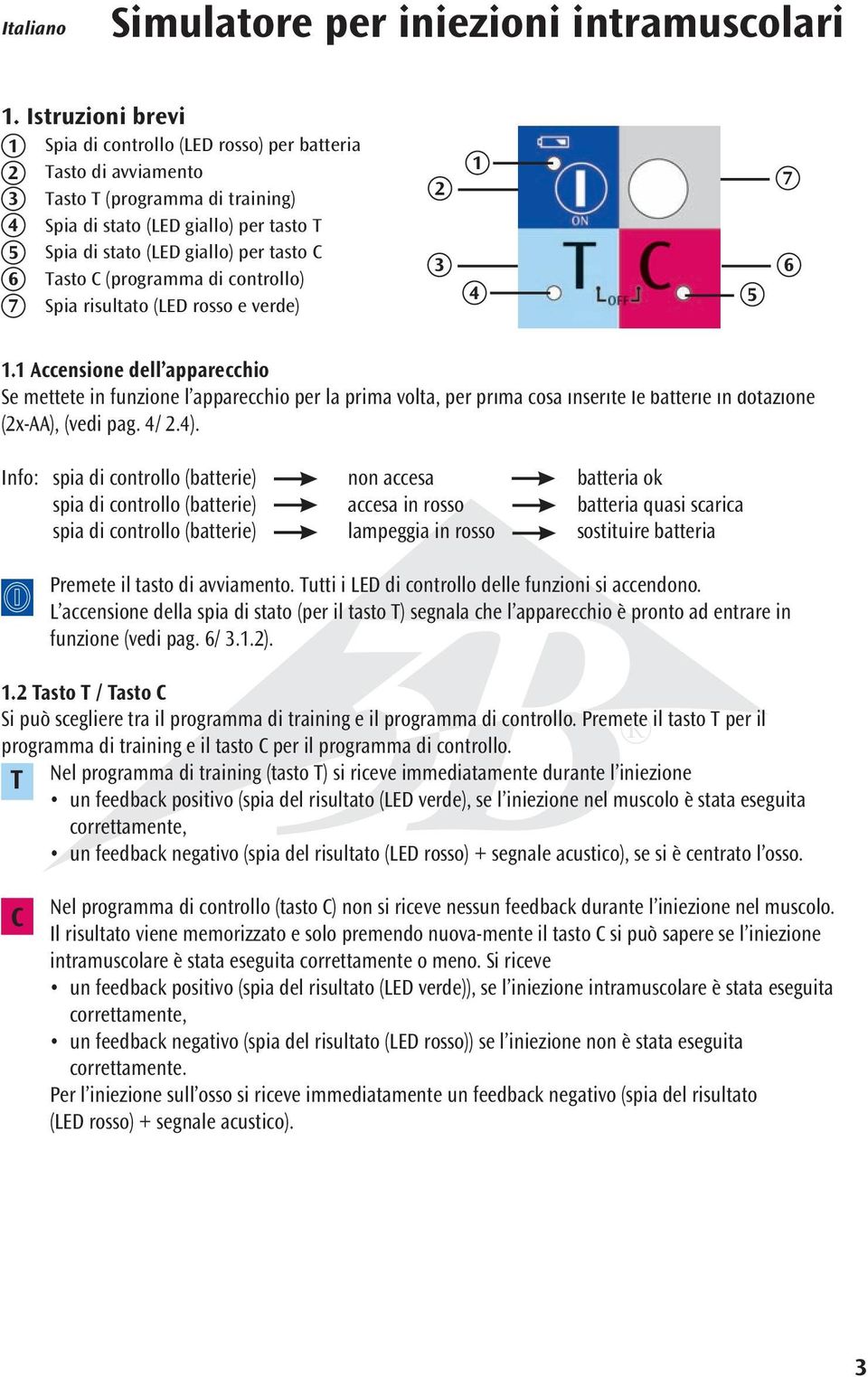 6 Tasto C (programma di controllo) 7 Spia risultato (LED rosso e verde) 2 3 1 4 5 7 6 1.