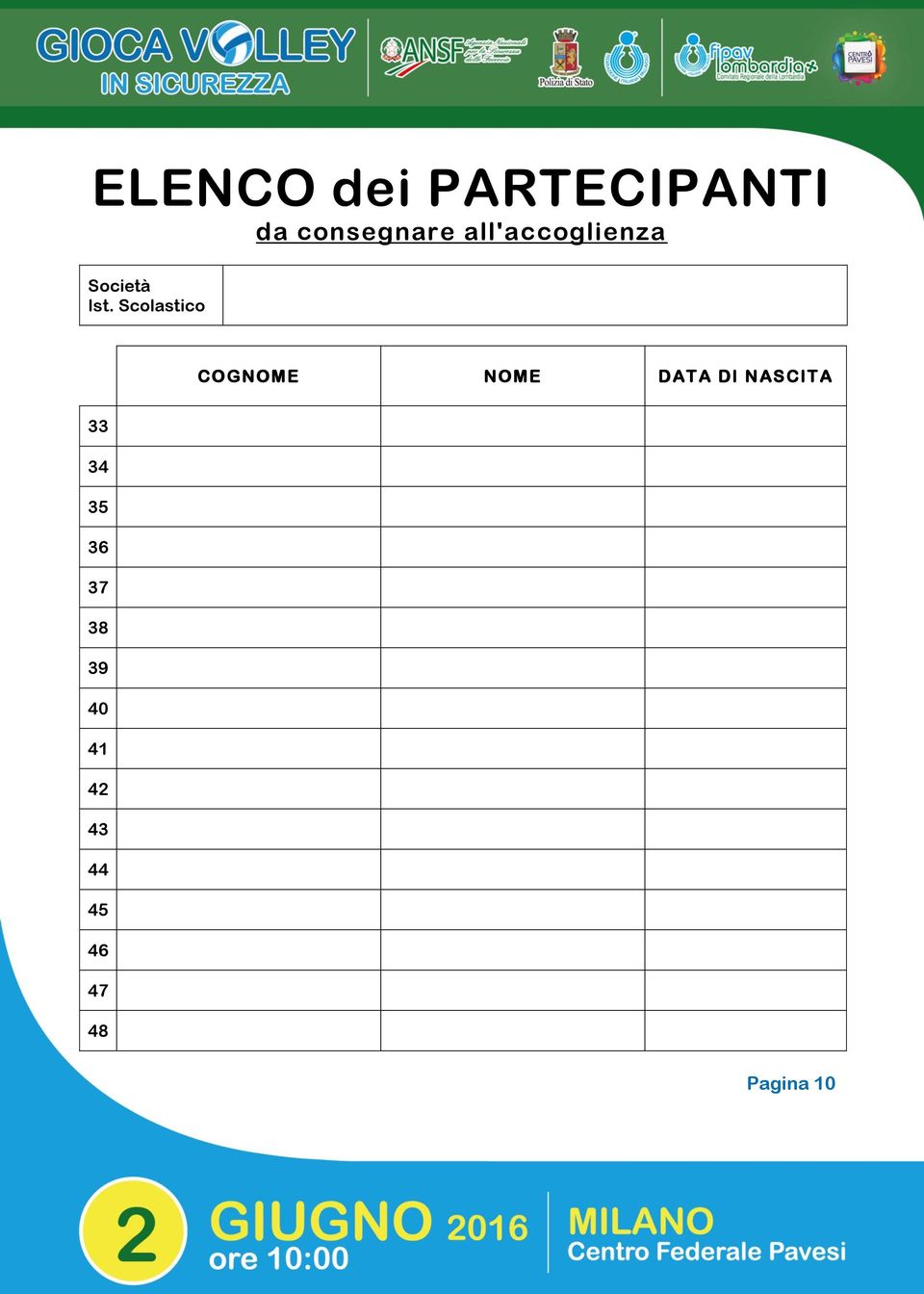 Scolastico COGNOME NOME DATA DI NASCITA