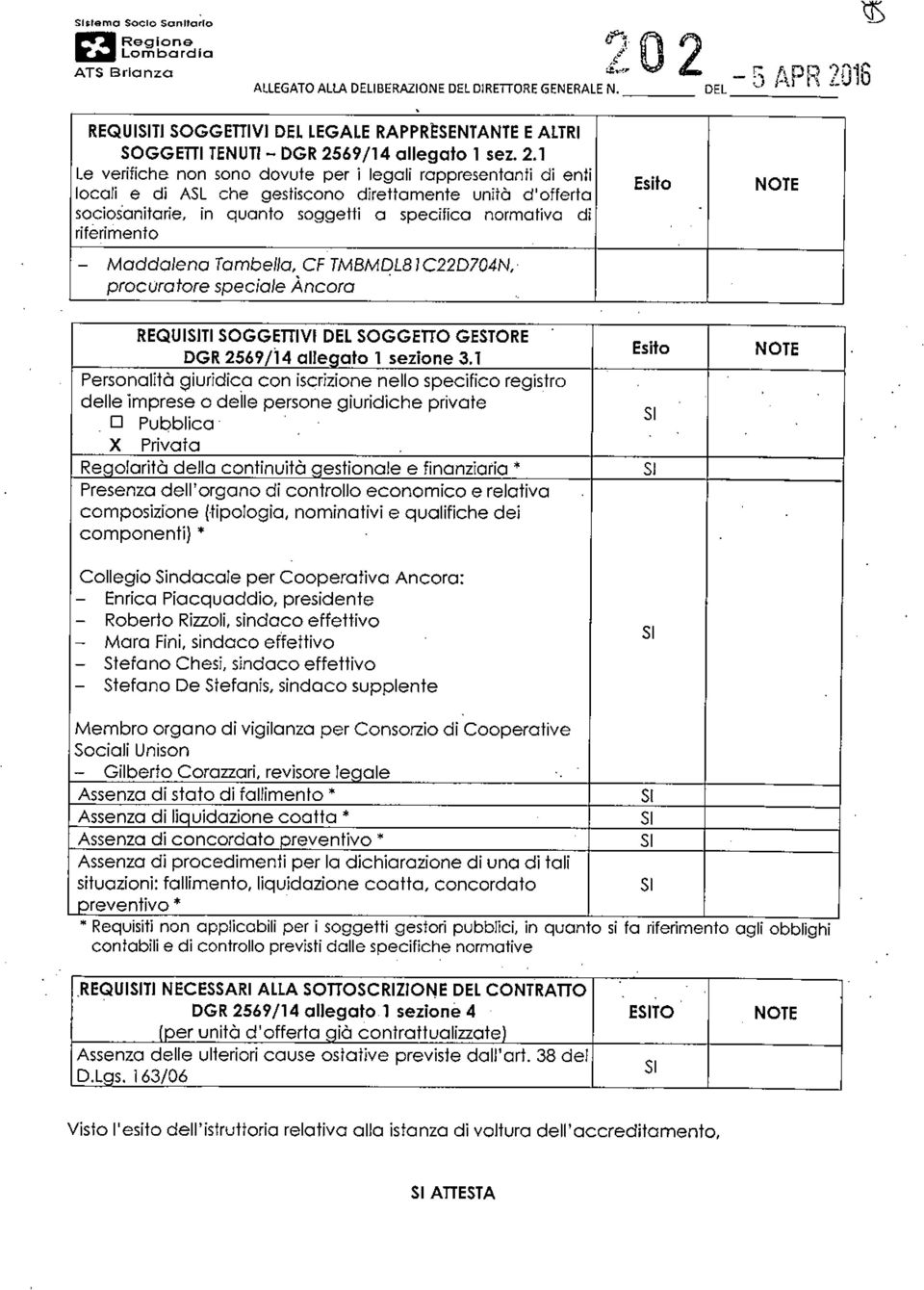 REQUITI SOGGETTIVI DEL LEGALE RAPPRESENTANTE E ALTRI SOGGETTI TENUTI - DGR 25