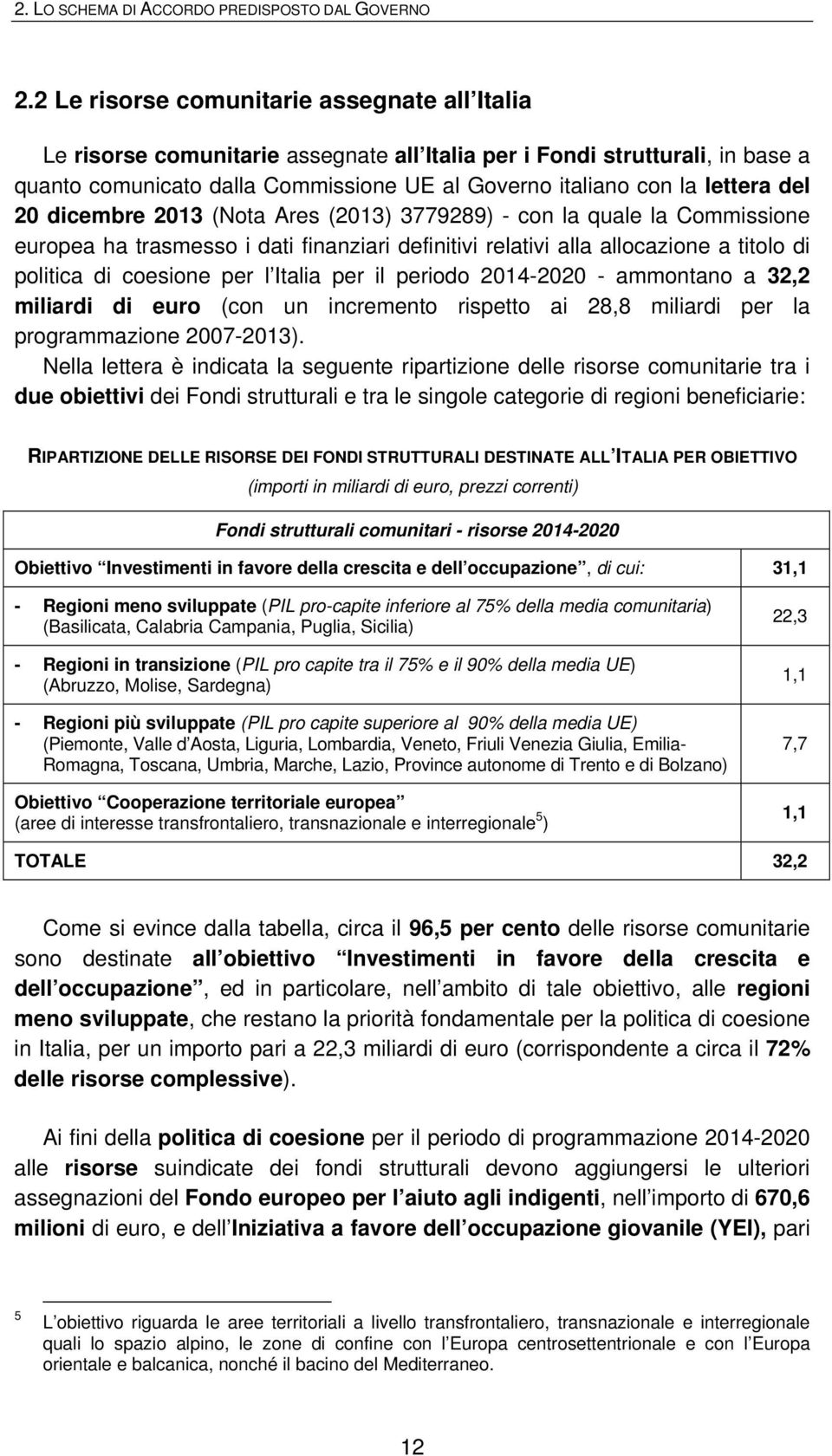 del 20 dicembre 2013 (Nota Ares (2013) 3779289) - con la quale la Commissione europea ha trasmesso i dati finanziari definitivi relativi alla allocazione a titolo di politica di coesione per l Italia