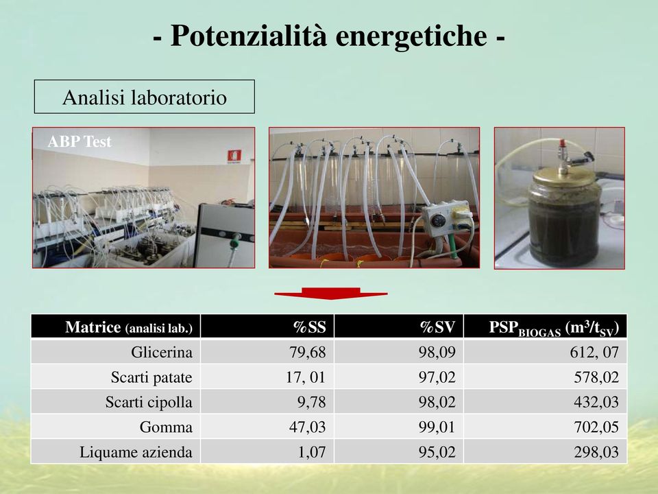 ) %SS %SV PSP BIOGAS (m 3 /t SV ) Glicerina 79,68 98,09 612, 07