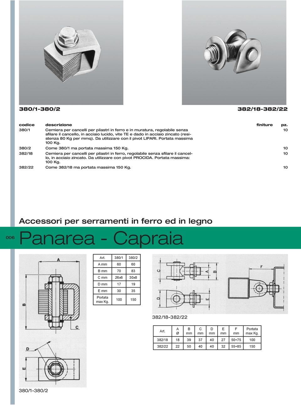 10 382/18 Cerniera per cancelli per pilastri in ferro, regolabile senza sfilare il cancello, 10 in acciaio zincato. Da utilizzare con pivot PROCIDA. Portata massima: 100 Kg.