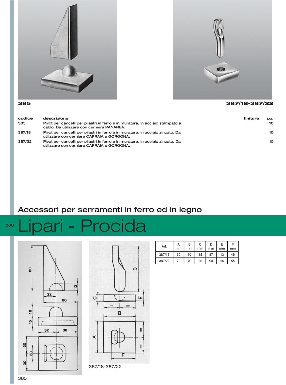 Da 10 utilizzare con cerniere CAPRAIA e GORGONA.