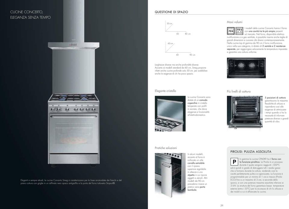 Nelle cucine top di gamma da 90 cm il forno multifunzione, unico nella sua categoria, è dotato di 2 ventole e 2 resistenze separate, per raggiungere velocemente la temperatura impostata e garantire