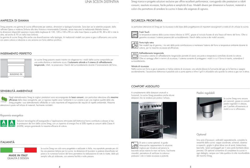 AMPIEZZA DI GAMMA Smeg presenta una gamma di cucine differenziata per estetica, dimensioni e tipologia funzionale.