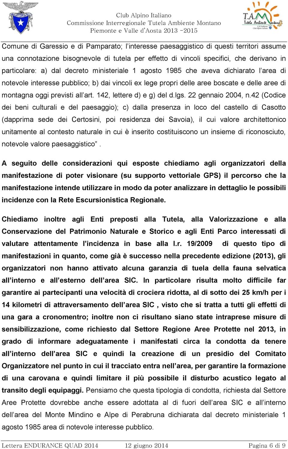 142, lettere d) e g) del d.lgs. 22 gennaio 2004, n.