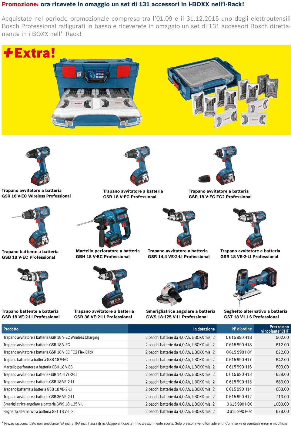 GSR 18 V-EC Wireless Professional GSR 18 V-EC Professional GSR 18 V-EC FC2 Professional Trapano battente a batteria GSB 18 V-EC Professional Martello perforatore a batteria GBH 18 V-EC Professional