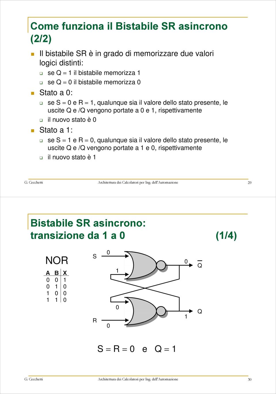 / vengono portate a e, rispettivamente il nuovo stato è tato a : se e, qualunque sia il valore dello stato presente, le