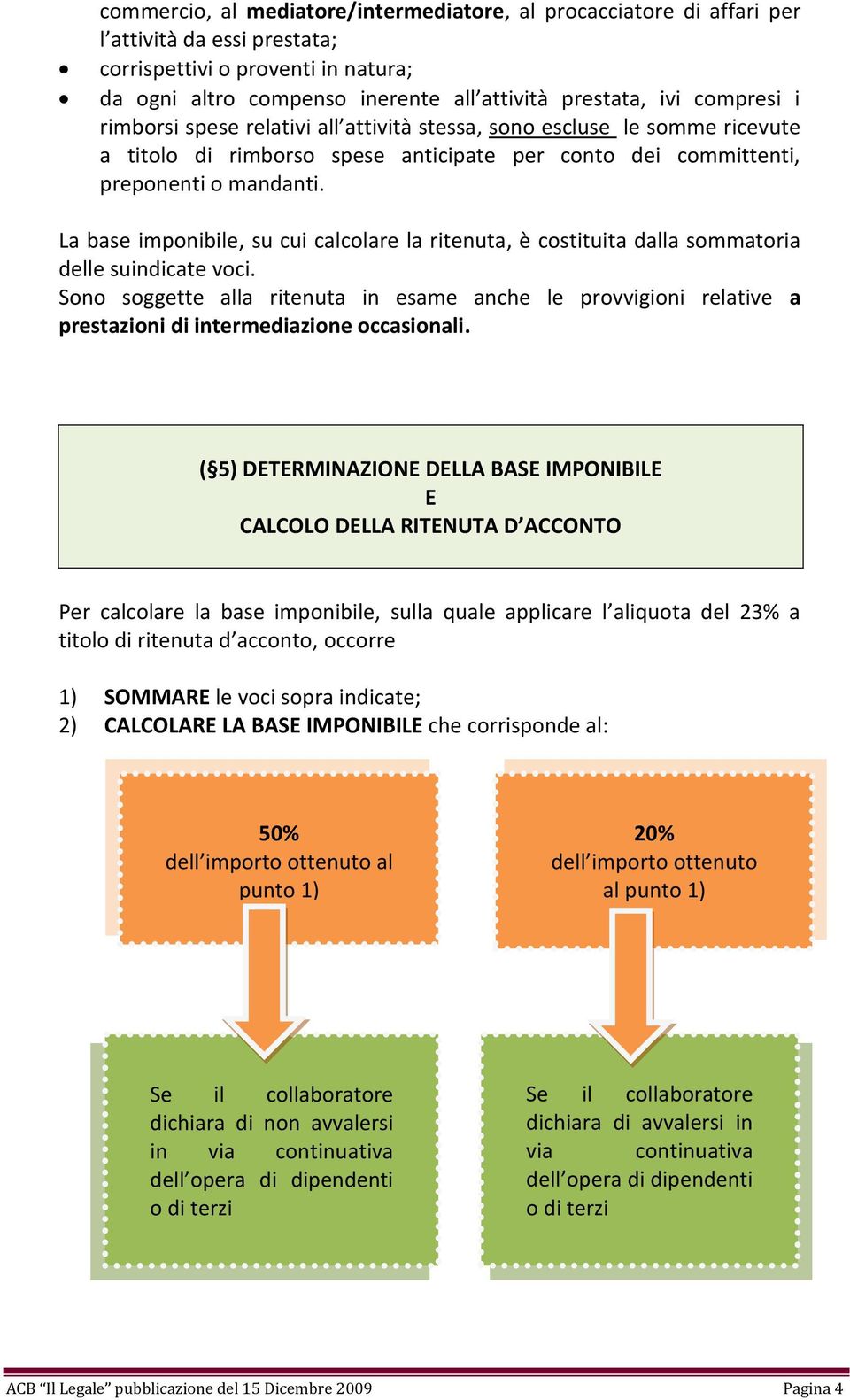 La base imponibile, su cui calcolare la ritenuta, è costituita dalla sommatoria delle suindicate voci.