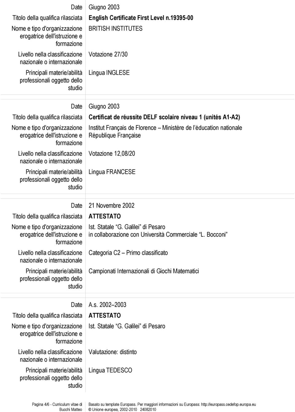 de Florence Ministère de l éducation nationale République Française Votazione 12,08/20 Lingua FRANCESE Date 21 Novembre 2002 Ist. Statale G.