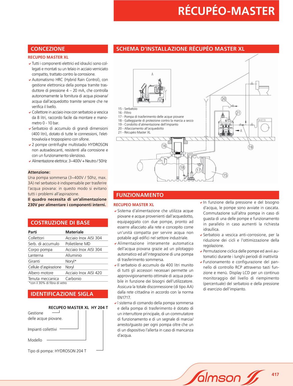 tramite sensore che ne verifica il livello. Collettore in acciaio inox con serbatoio a vescica da 8 litri, raccordo facile da montare e manometro 0-0 bar.